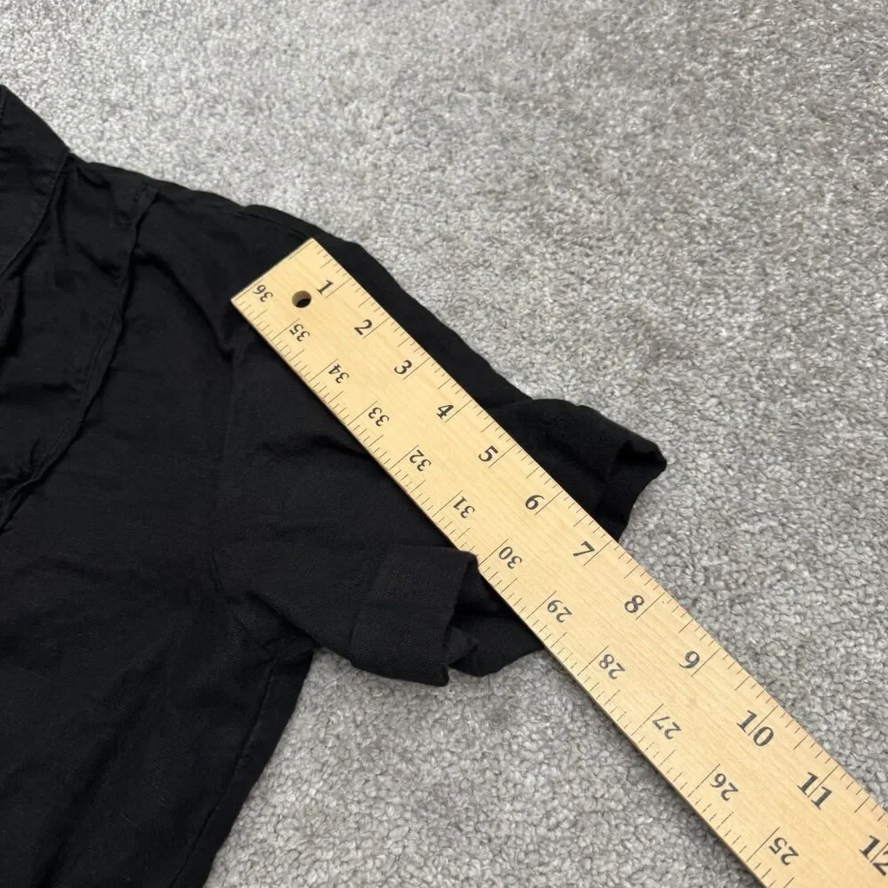 Zara Linen Blend Button Up Romper Women XS Black Elastic Waist Short Sleeve Boho